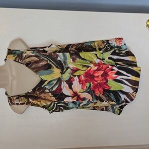 Chico's Satin Tropical-Print Layering Tank NWT Size L/12 (Chico's 2) V-neck